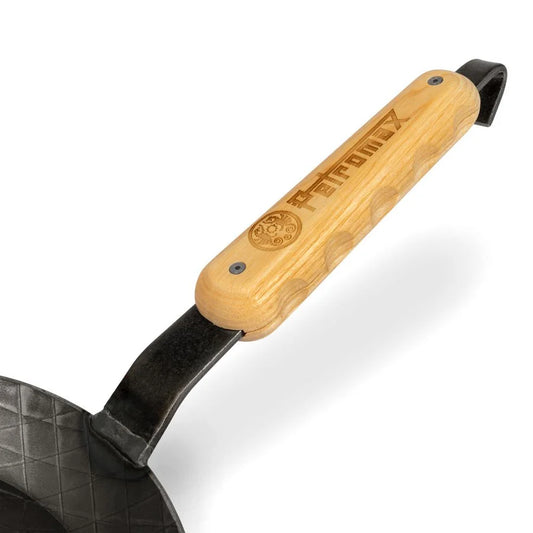 Wooden handle for wrought iron pans